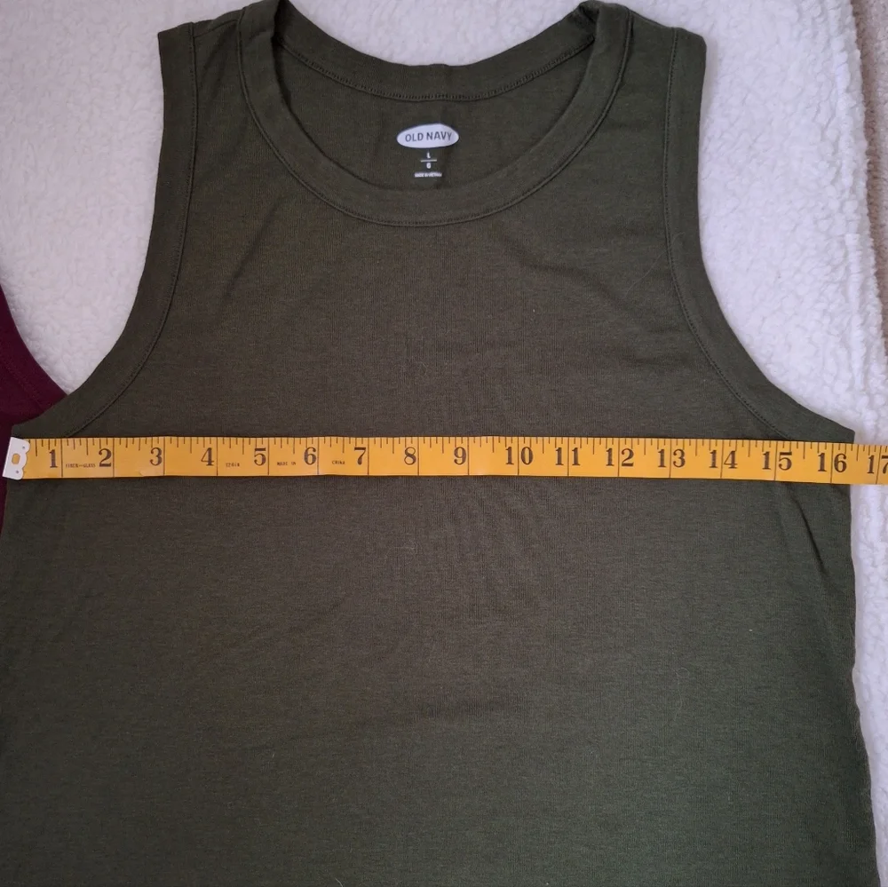 2 Never Worn Old Navy High Neck Tank Tops Olive Green & Burgungy Large - Picture 5 of 9